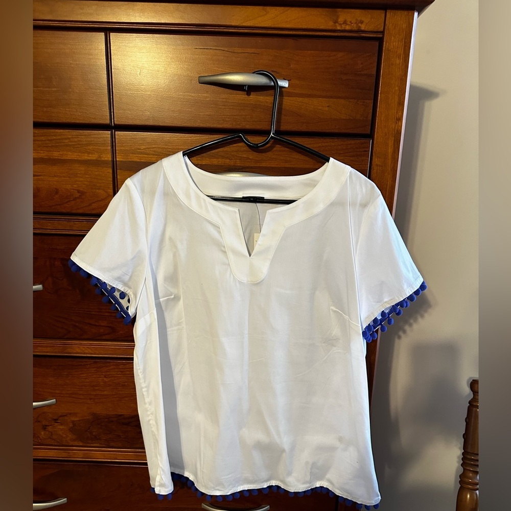 Talbots White Pom Pom Blouse - XL